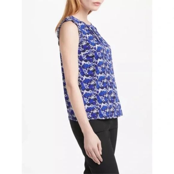 Boden Clara Sleeveless Floral Print Top in Blue and White Size 6 - Picture 4 of 16